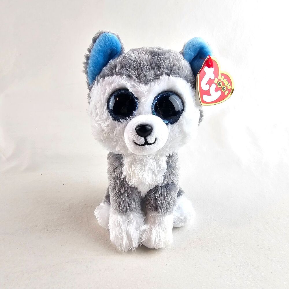 Ty Beanie Boos Slush Husky Plush Gray White Blue Eyes Stuffed Animal 6" w/ Tags